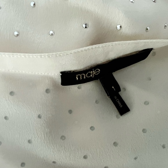 Maje cream silk silver studded blouse size 1 - Picture 5 of 6